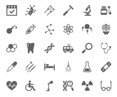 Tıp, simgeler, tek renkli, vektör. 