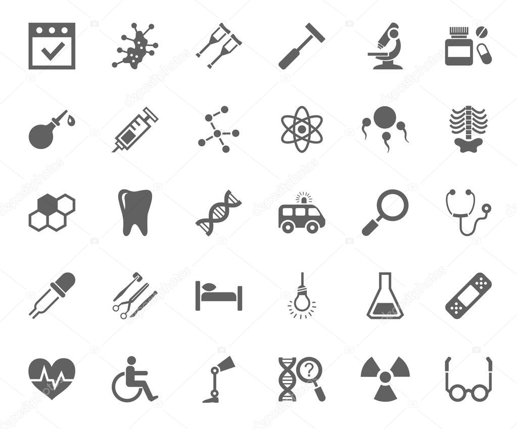 Medicine, icons, monochrome, vector. 