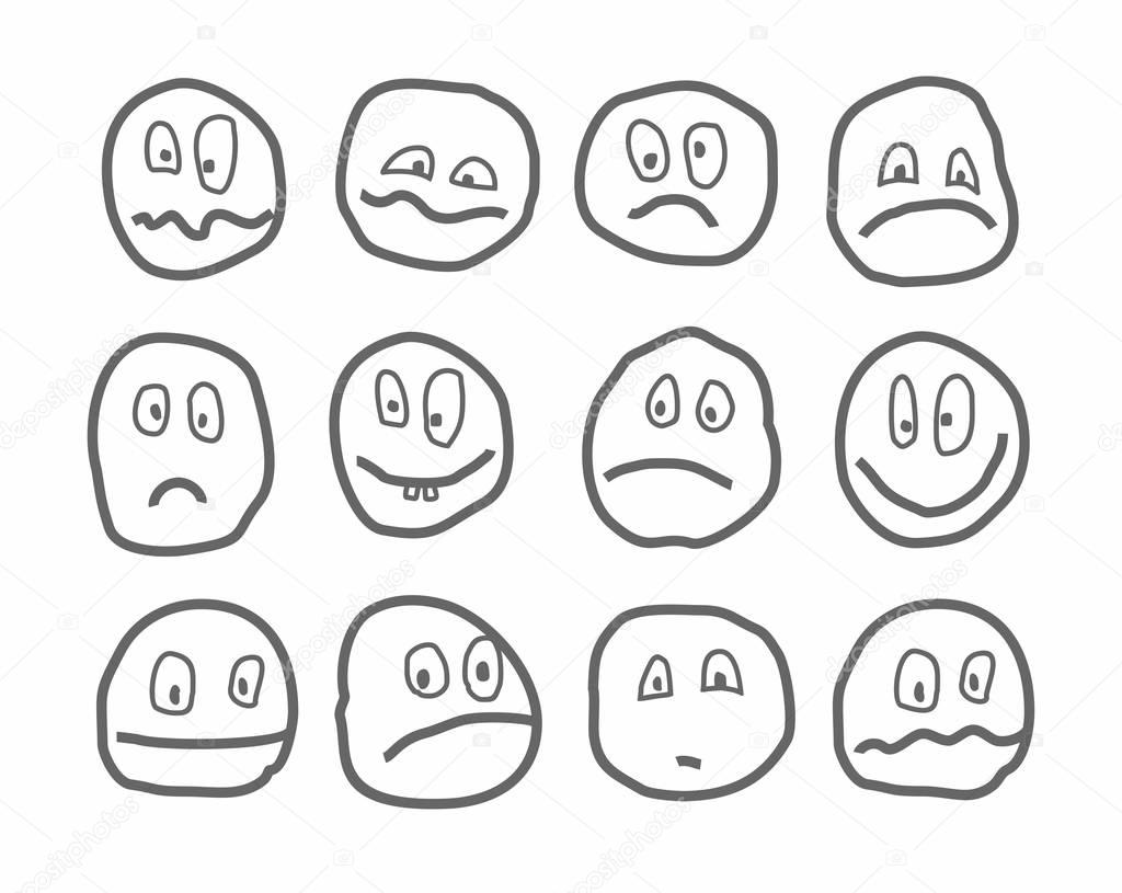 Memes, emotions, vector icons, round.   