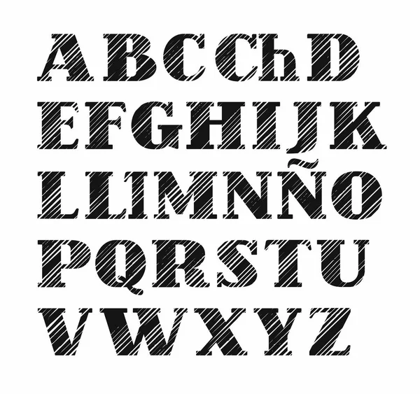 Ισπανικά γραμματοσειρά, διαγώνια ριγέ μοτίβο, μαύρο, άσπρο φόντο, διάνυσμα. — Διανυσματικό Αρχείο