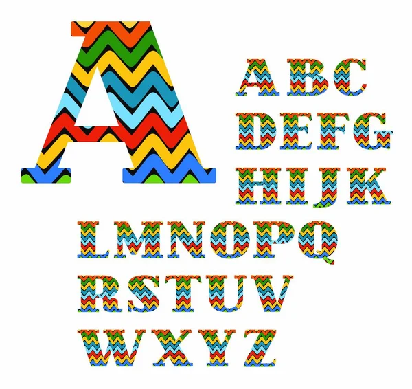 Alfabeto inglés, colorido zigzag, vector . — Vector de stock