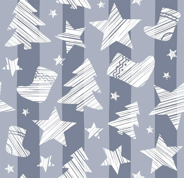 Christmas background, sock, star, tree, seamless, gray, vector. — Stock Vector