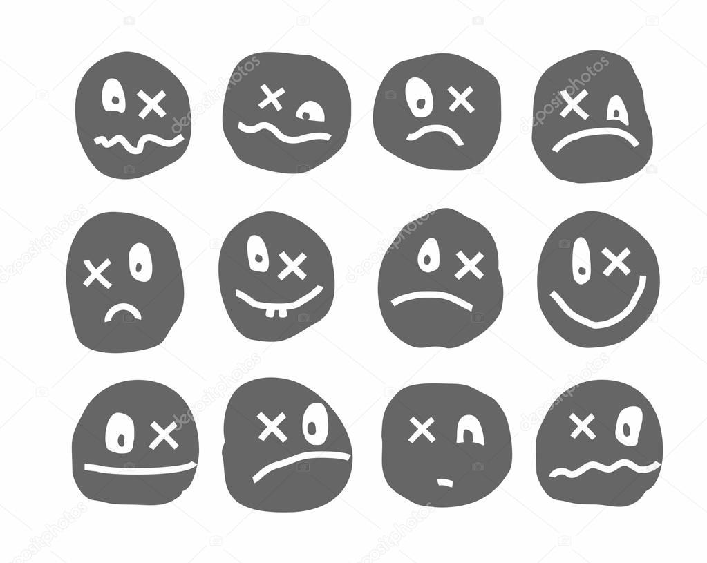 Memes, emotions, vector icons, round, gray with a cross. 