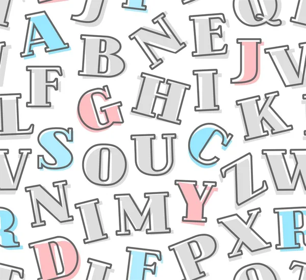 Lettres grises, alphabet anglais, fond, sans couture, blanc, vecteur . — Image vectorielle