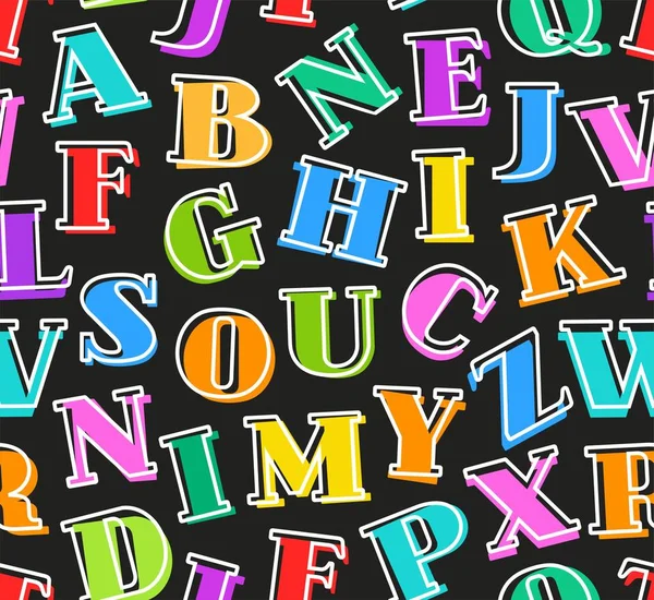 Lettres colorées de l'alphabet anglais, fond, sans couture, noir, vecteur . — Image vectorielle
