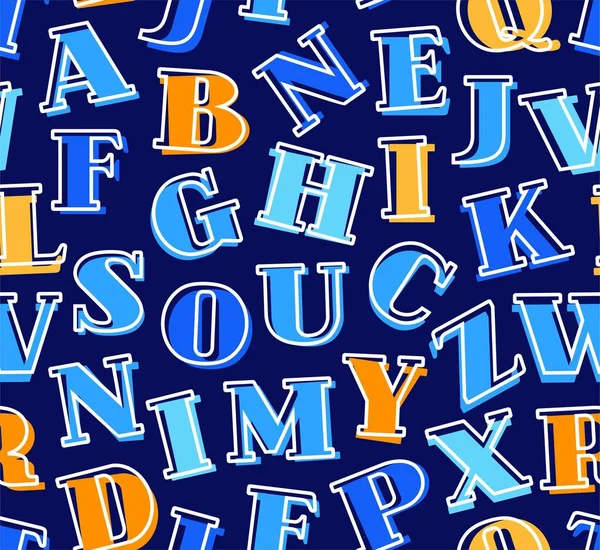 Colored letters of the English alphabet, background, seamless, blue, vector.