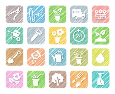 Bahçe Bitkileri, çiçekçilik, renkli simgeler, vektör, yumurtadan Sebze tarımı. 