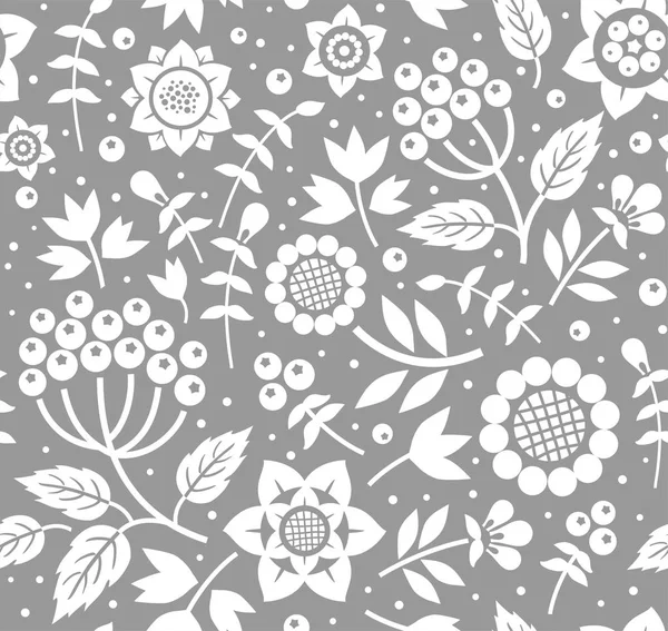 Bayas y ramitas, fondo decorativo, sin costuras, gris, vector . — Vector de stock