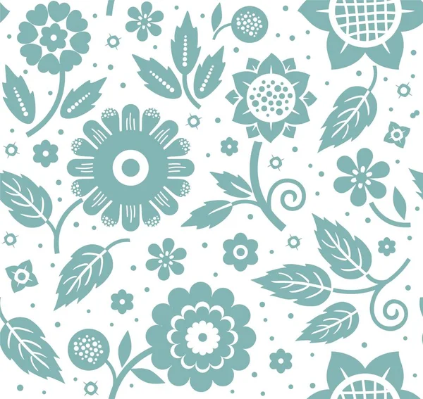 The flowers and leaves, decorative background, seamless, blue and white, vector. — Stock Vector