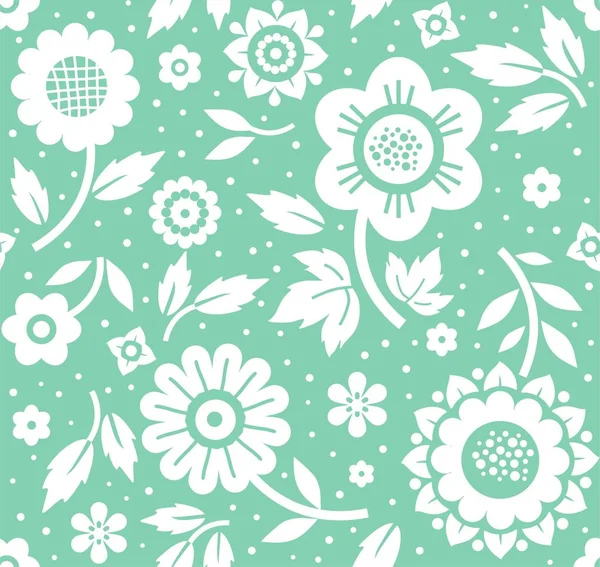 Flowers and twigs, background, seamless, decorative, mint, vector. — Stock Vector