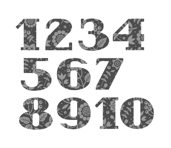 数字、 灰色花和浆果，矢量. — 图库矢量图片