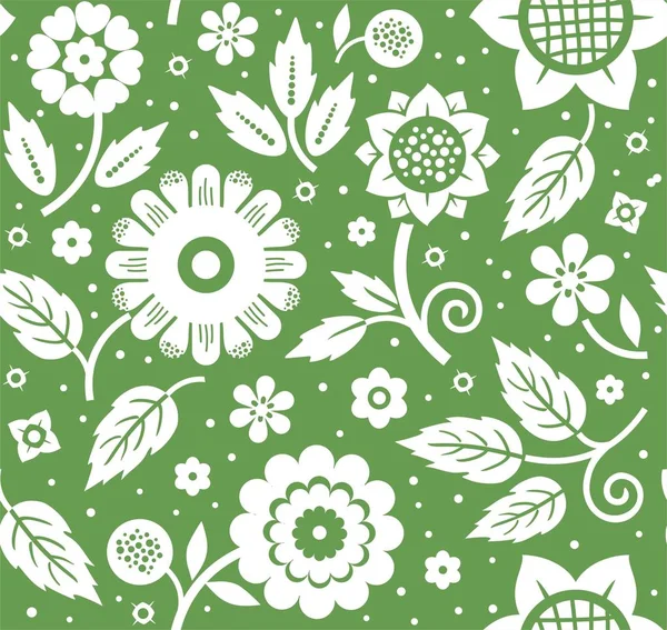 Blommor och blad, dekorativa bakgrund, sömlös, grön, vector. — Stock vektor