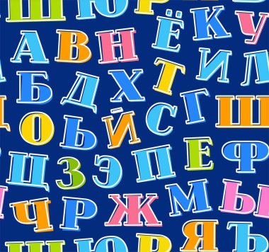 Renkli harfler, Rus alfabesi, arka plan, sorunsuz, mavi, vektör. 