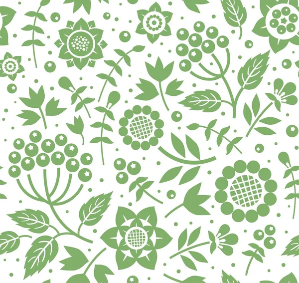 Bär och kvistar, dekorativa bakgrund, sömlös, grön och vit, vektor. — Stock vektor