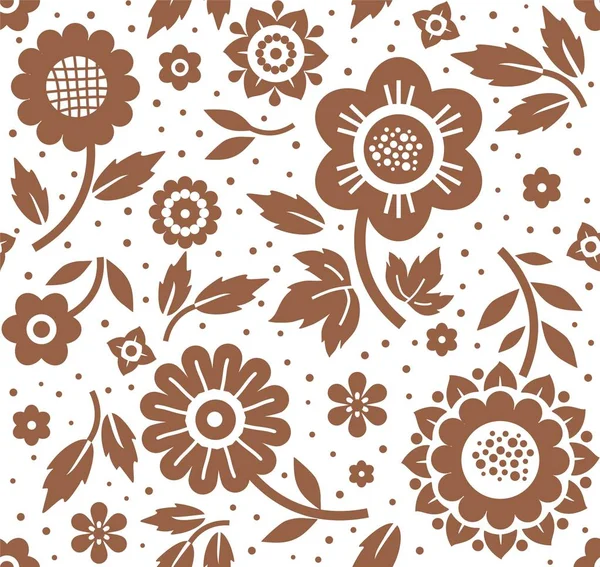 Blommor och kvistar, bakgrund, sömlös, dekorativa, vit, brun, vektor. — Stock vektor