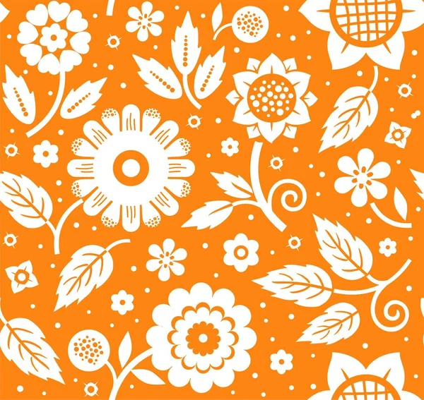 The flowers and leaves, decorative background, seamless, orange, vector. — Stock Vector