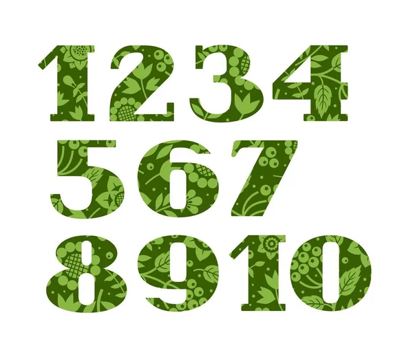 Nummer, gröna bär och gräs, vektor. — Stock vektor