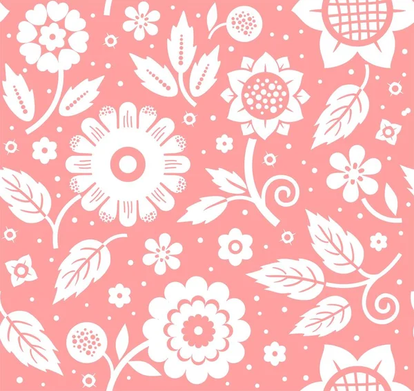 The flowers and leaves, decorative background, seamless, pink, vector. — Stock Vector