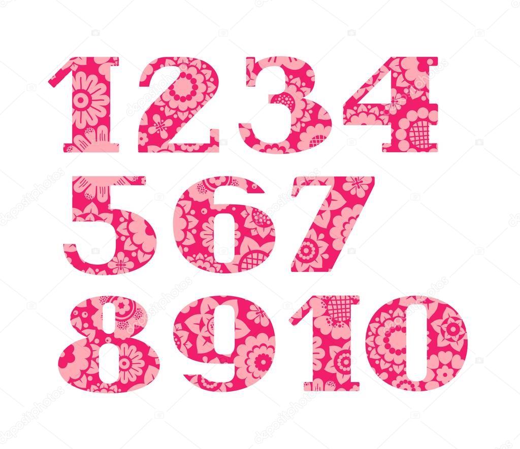 Numerals, rose flowers, vector. 