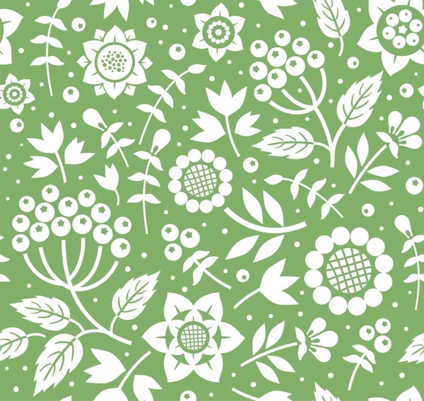 Çilek ve twigs, dekoratif arka plan, sorunsuz, yeşil, siyah beyaz, düz, vektör. — Stok Vektör