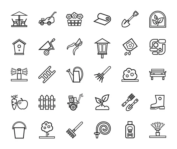 Landscape design, icons, line, monochrome, vector. — Stock Illustration Landscape design, icons, line, monochrome, vector. Royalty Free Stock Vectors