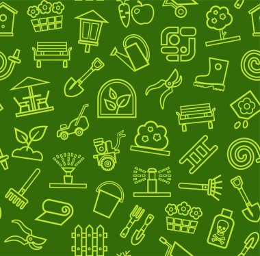 Peyzaj tasarım, arka plan sorunsuz, koyu yeşil, kontur, vektör. 