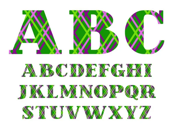 Engels lettertype, gekleurde lijnen op groene achtergrond, vector. — Stockvector