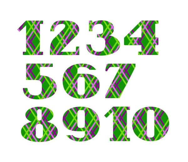 Getallen, gekleurde lijnen op groene achtergrond, vector. — Stockvector