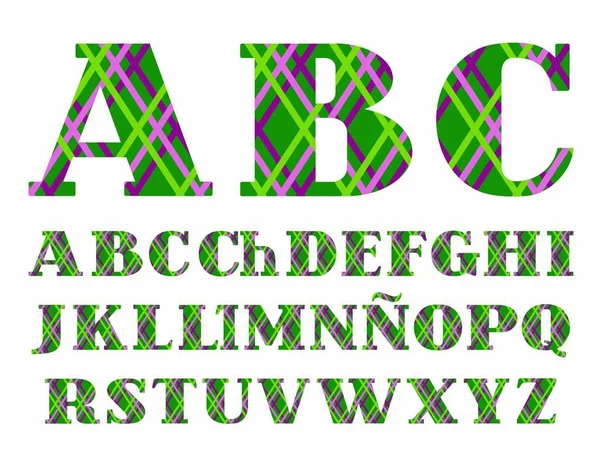 Spaanse lettertype, kleur lijnen op groene achtergrond, vector. — Stockvector