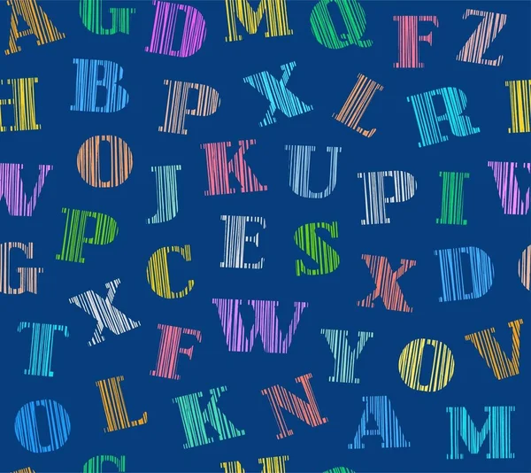 英語の手紙 シームレスなパターン シェーディング ベクトル 英語のアルファベット ブルー フィールドに色鉛筆でシェーディングです シミュレーション ベクトルの装飾的な背景 — ストックベクタ