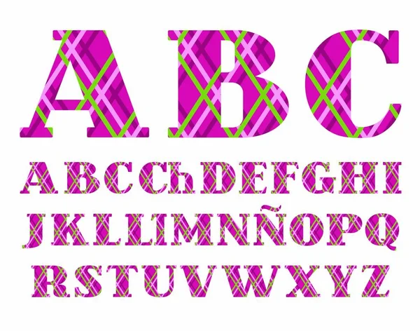 Spanisches Alphabet Käfig Rautenmuster Violett Vektor Großbuchstaben Des Spanischen Alphabets — Stockvektor