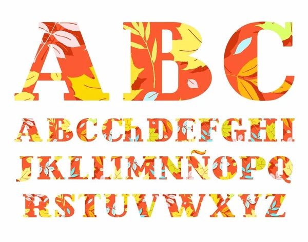 Das Spanische Alphabet Die Blätter Der Bäume Rot Vektor Großbuchstaben — Stockvektor