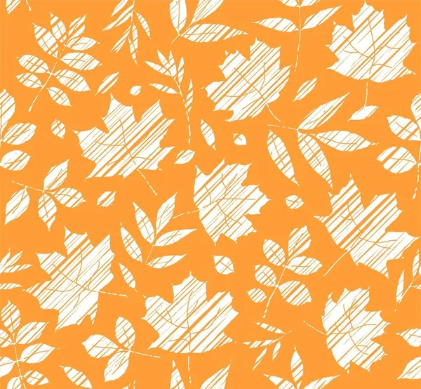 Листья Деревьев Бесшовный Фон Оранжевый Затенение Вектор Белые Листья Оранжевом — стоковый вектор