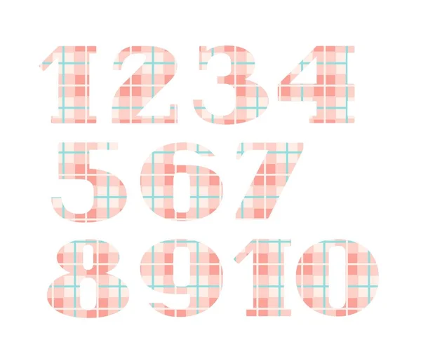Nummers Vector Lettertype Plaid Roze Cijfers Met Schreven Geruite Vector — Stockvector
