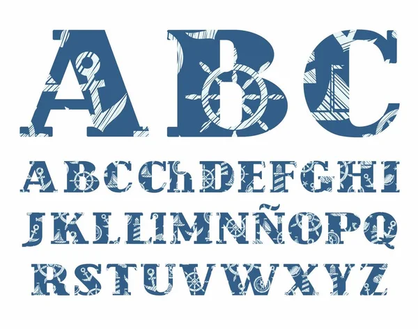 Spaans Alfabet Zee Lettertype Vector Hoofdletters Van Het Spaanse Alfabet — Stockvector
