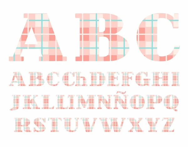 Spaans Alfabet Font Plaid Roze Vector Hoofdletters Van Het Spaanse — Stockvector