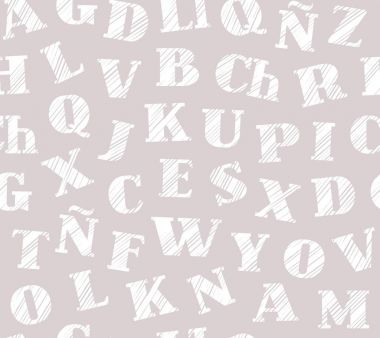 İspanyol alfabesi, kalem, gri, vektör gölgelendirme seamless modeli. İspanyol alfabe. Gri kutu üzerinde beyaz kalem kuluçkalık. Simülasyon. Vektör dekoratif arka plan. 