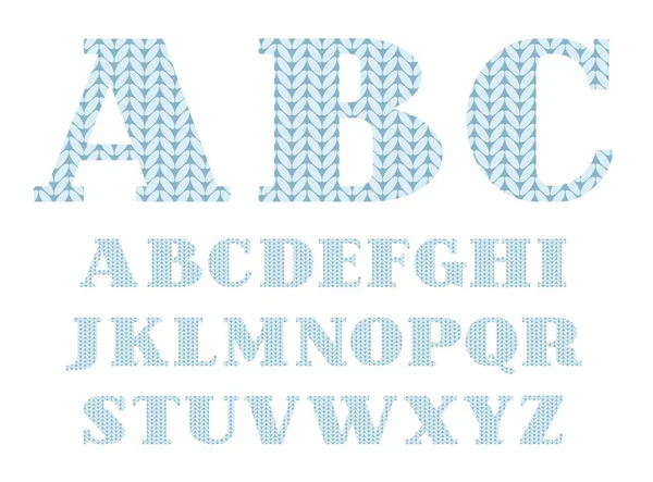 Gestrickte Schrift Englisch Alphabet Blau Vektor Großbuchstaben Des Englischen Alphabets — Stockvektor