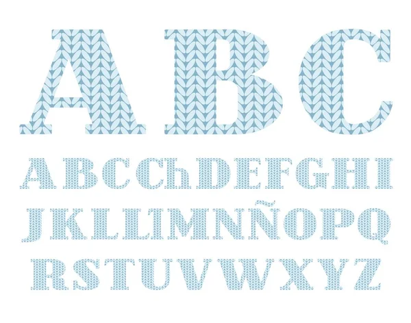 Gestrickte Schrift Spanisches Alphabet Vektor Blau Großbuchstaben Des Spanischen Alphabets — Stockvektor