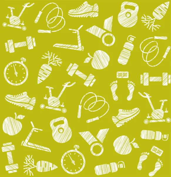 Fitness, sports training, seamless pattern, shading pencil, yellow-green, vector. Fitness and a healthy lifestyle.  Hatching a white pencil on a yellow-green field. Imitation. Vector pattern.