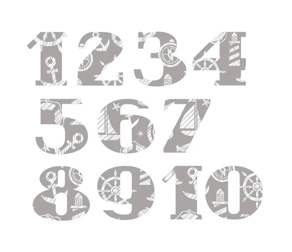 Numbers Marine Font Gray Vector Serif Font Nautical Theme Attributes — Stock Vector