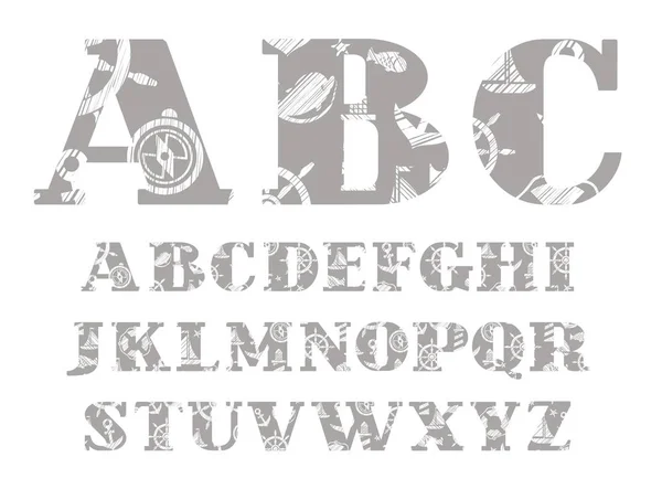 Fuente Marina Gris Alfabeto Inglés Vector Letras Mayúsculas Del Alfabeto — Archivo Imágenes Vectoriales