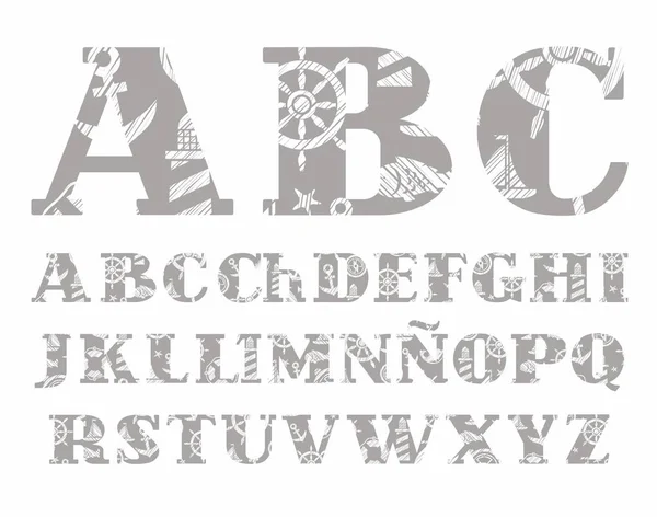 Fonte Marine Gris Alphabet Espagnol Vecteur Lettres Majuscules Alphabet Espagnol — Image vectorielle