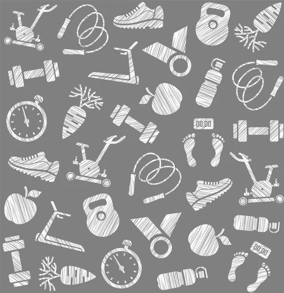 Fitness Entraînement Sportif Motif Sans Couture Crayon Ombrage Gris Vecteur — Image vectorielle