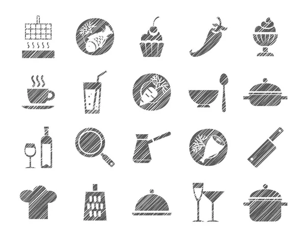 Cooking Icon Grey Shading Pencil Vector Products Kitchen Utensils Hatching — Stock Vector