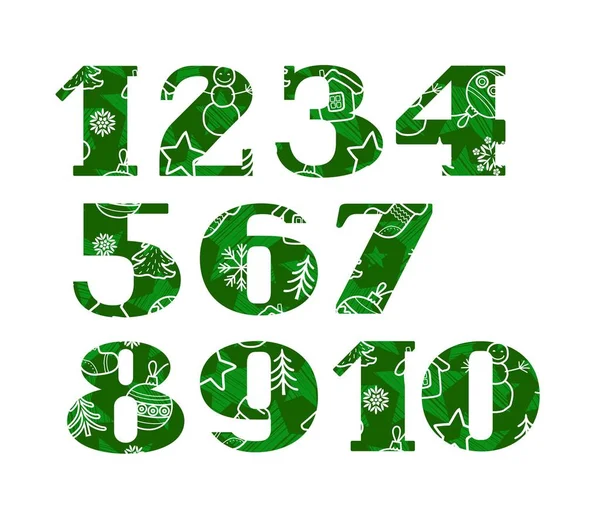Számok Betűtípus Karácsony Tél Zöld Vektor Serif Betűtípust Szilveszter Téli — Stock Vector