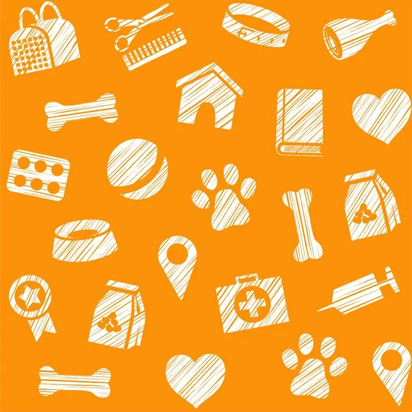 Productos Para Mascotas Patrón Sin Costuras Sombreado Lápiz Naranja Vector — Vector de stock