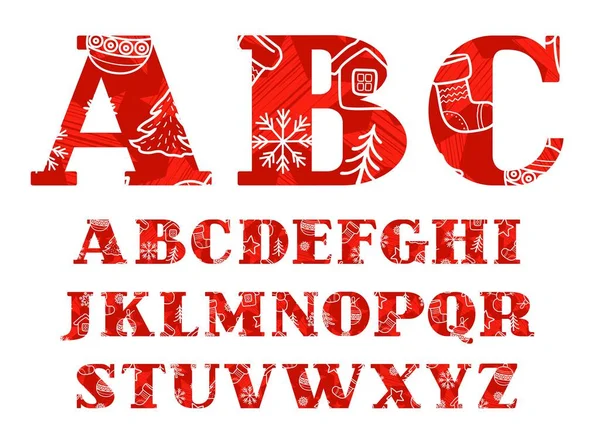 Weihnachten Englische Schrift Winter Rot Vektor Großbuchstaben Des Englischen Alphabets — Stockvektor