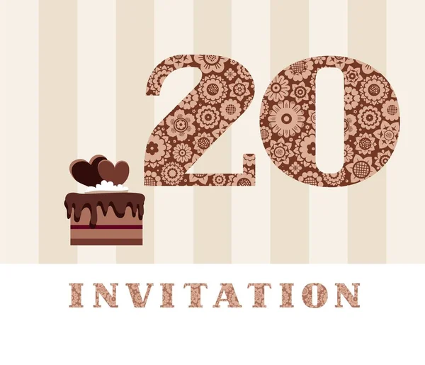 Invitation Years Old Chocolate Cake Heart Vector Invitation Birthday Party — Stock Vector