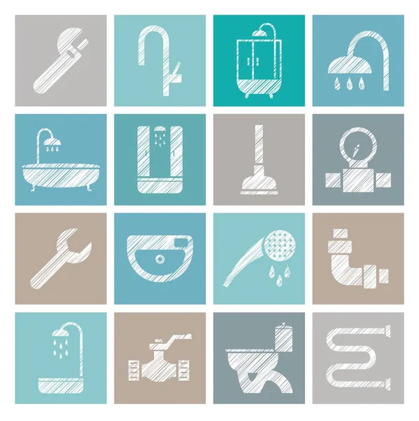 Plumbing Water Supply Badges Shading Pencil Colored Vector Plumbing Tools — Stock Vector